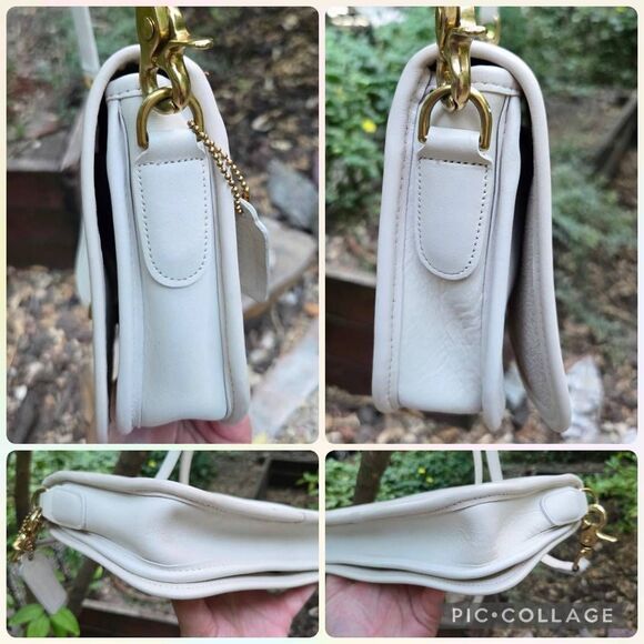 80s Coach Classic Slim Flap Vintage Shoulder Bag in Bone Glove-Tanned Leather - Picture 7 of 12